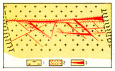 Схема расположения кварцево-рудных жил Березовского месторождения